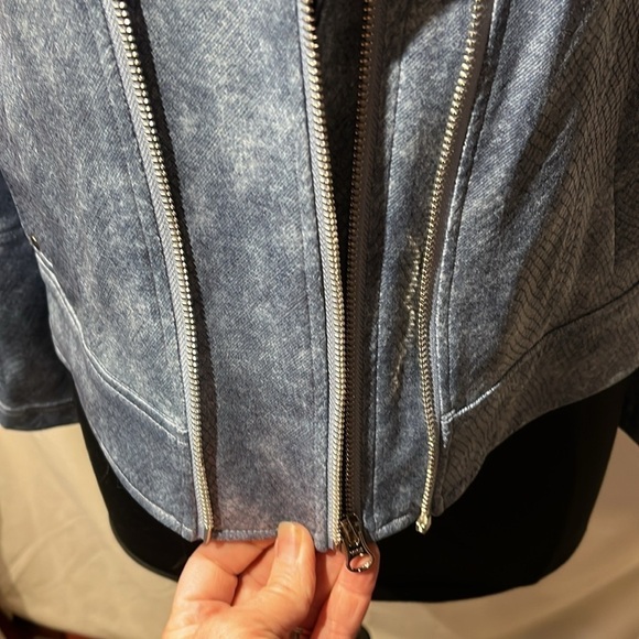 Medium blue double breasted zipper leather jacket snakeskin pattern nwt dressy - Picture 11 of 15